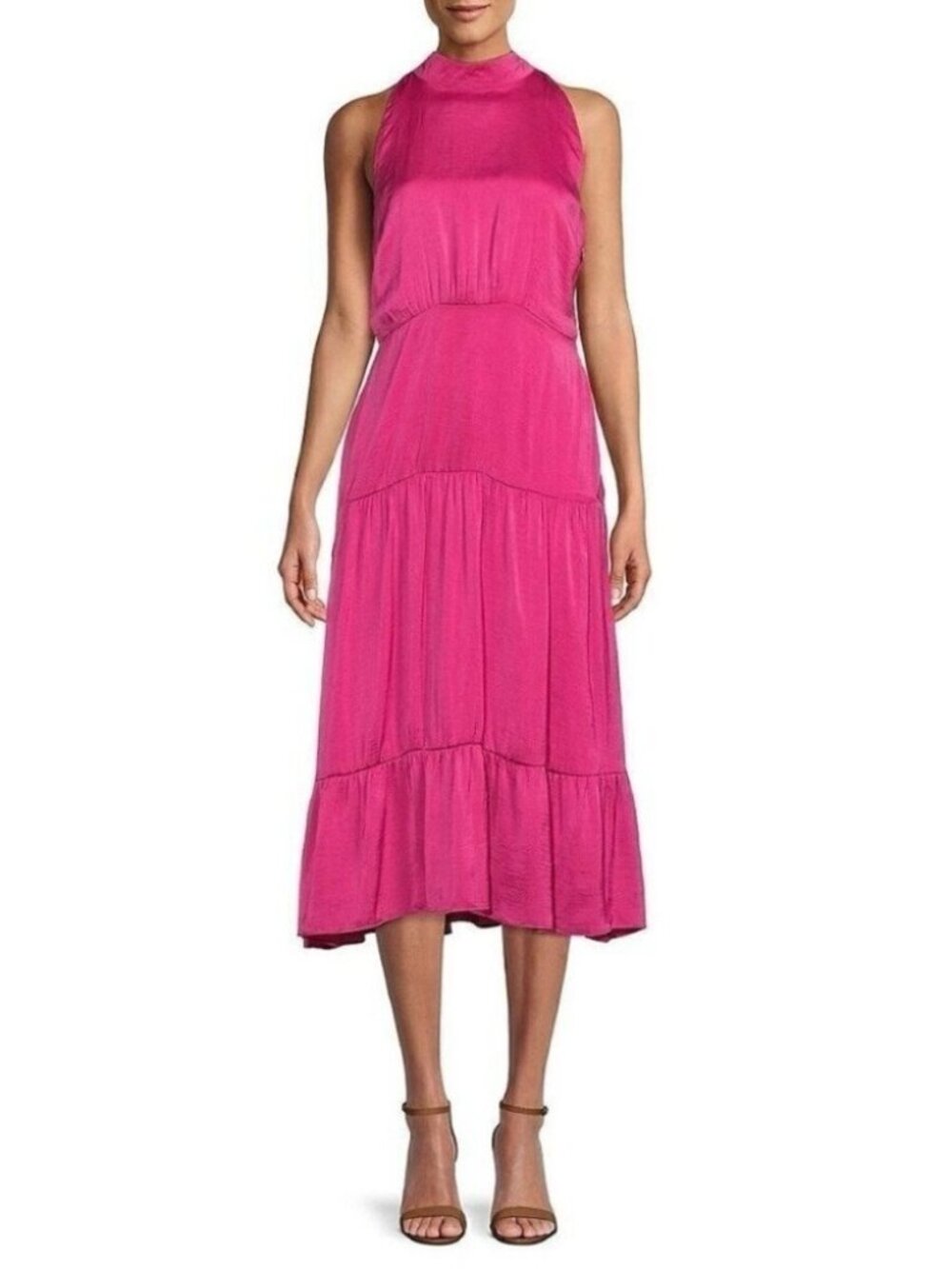 Sam Edelman Magenta High Neck Tiered Midi Dress | Size 6 | NWT